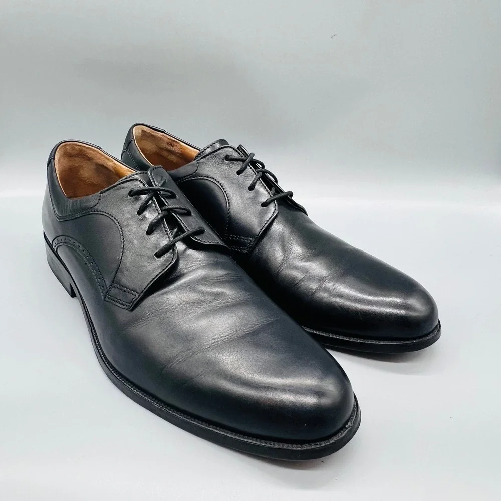 J. Murphy Johnston & Murphy Dress Shoes Mens 12 Black Leather Derby Plain Toe